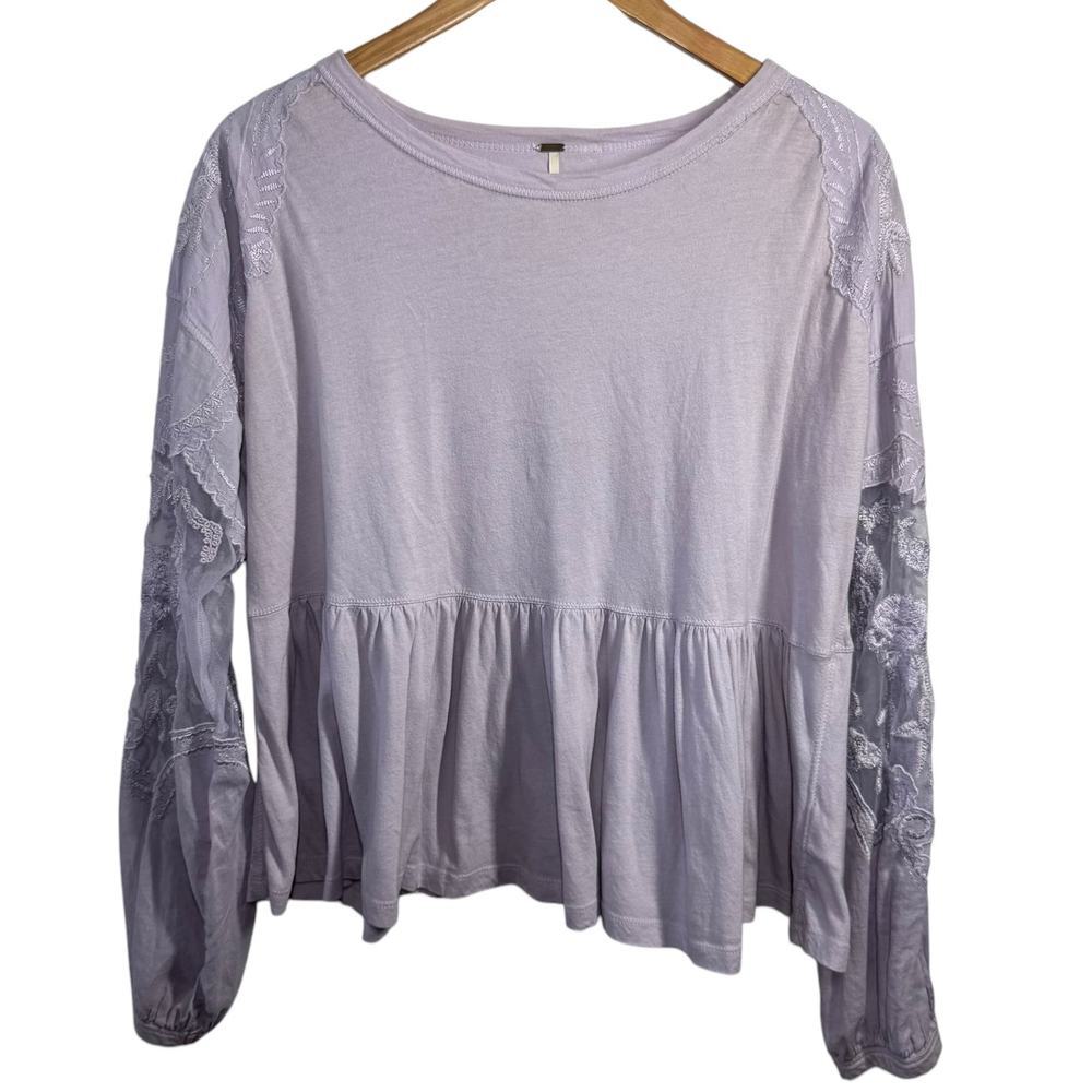 Free‎ People Lilac Penny Balloon Top Women S Purple Long Sleeve Lace Blouse Boho